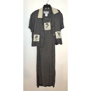 Vintage Jessica Howard Two Piece Maxi Dress Set Stripe Floral Size 4 Petite